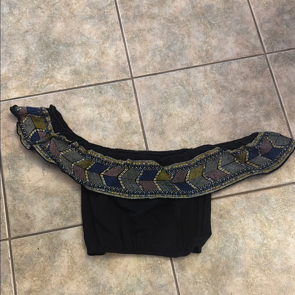 Ocean Drive Black Crop Top with Colorful Trim